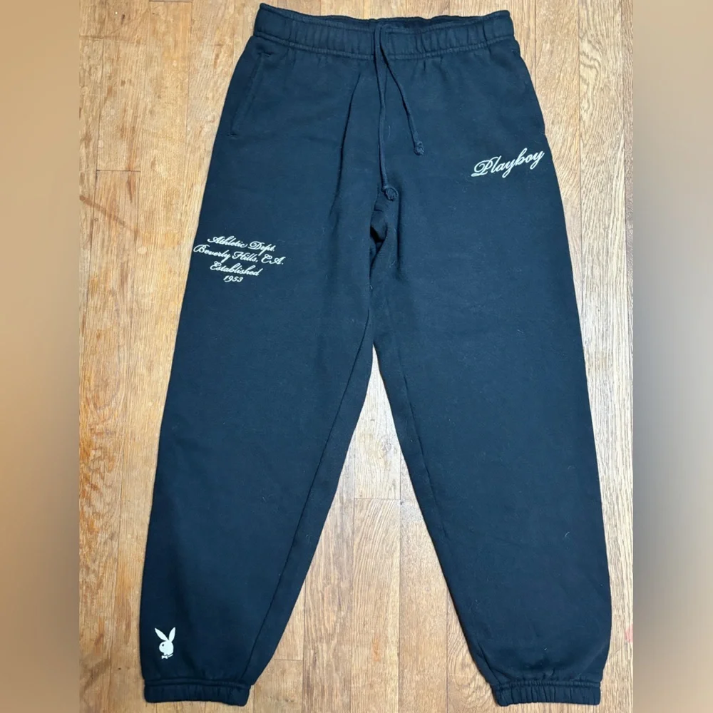 Playboy By PacSun Script Sweatpants Womens SZ XS Black W/White Embroidery